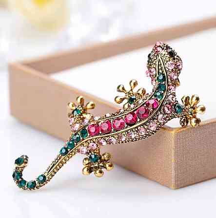 Брошь ящерица со стразами винтажная золотая брошь животное декоративное украшение Киев