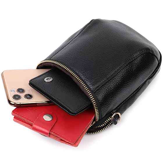 Небольшая сумка интересного формата из мягкой натуральной кожи Vintage 22338 Черная Киев