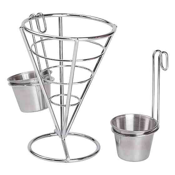 Кошик для картоплі фрі та снеків з 2 соусниками 50 мл конусний 15х15х13.5 см HP-19-7 Коломия