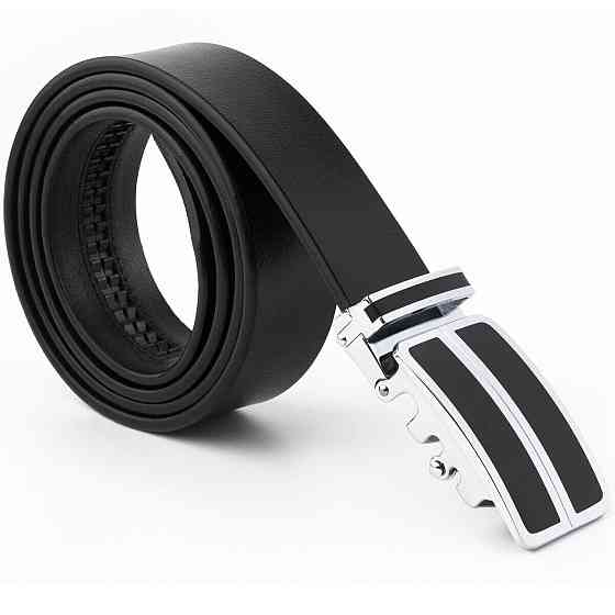 Ремень мужской с автоматической пряжкой и черными вставками Vintage 20281 Черный Киев