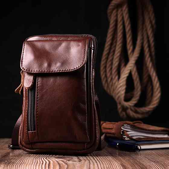 Відмінна чоловіча сумка на пояс із натуральної шкіри Vintage 22564 Коричневий Київ