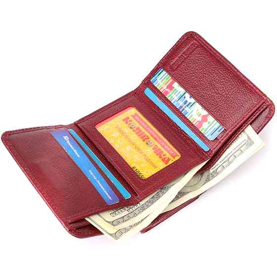 Компактный кошелек удобного формата из натуральной кожи Бордовый (ST Leather) Киев