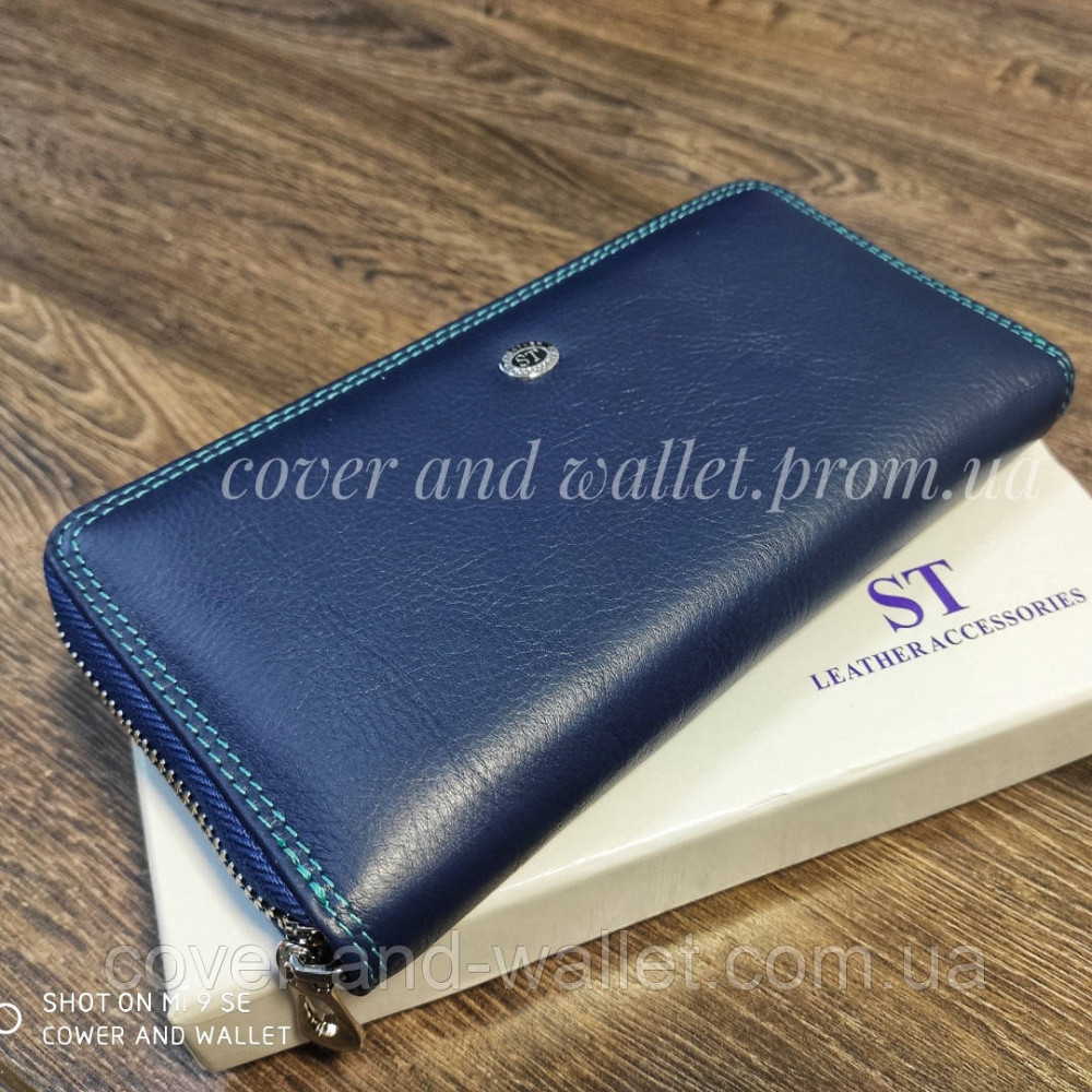 Модний жіночий шкіряний гаманець на блискавці синього кольору ST SB 71 Київ - фото 4