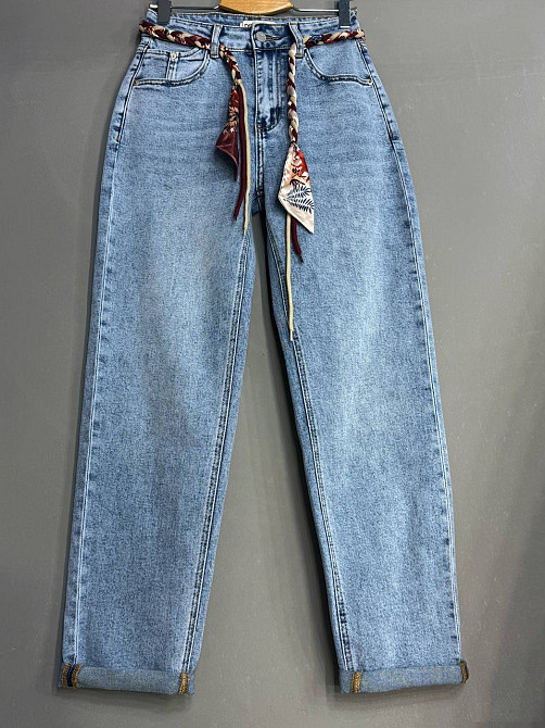 Джинси жіночі Dragon 8321 MOM jeans з поясом стрейчеві блакитні, блакитний, 28, 28, 74 см, 98 см Київ - фото 5
