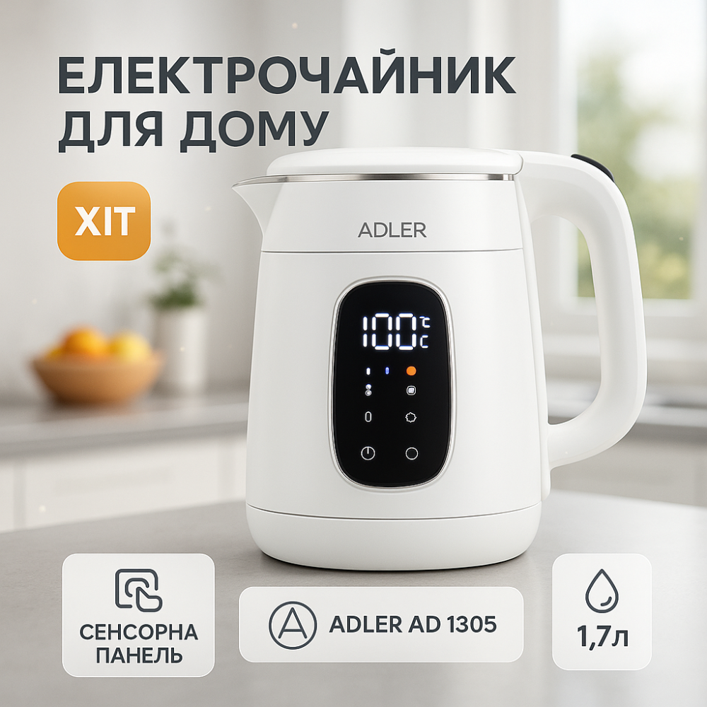 Чайник електрический для дома Adler AD 1305 1.7Л 2200Вт, Стильный електрочайник, Премиум электрочайник KL-51 Львов - изображение 14