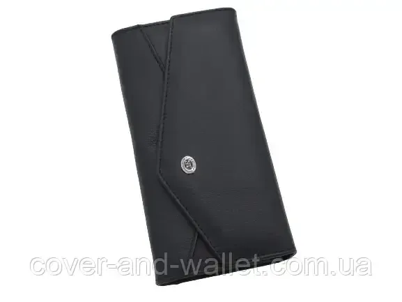 Стильний жіночий гаманець чорного кольору з асиметричним клапаном ST Leather Київ - фото 7