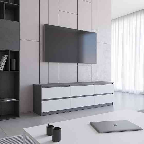 Тумба под телевизор VAYS R-12 Антрацит-Белый фасад, 6 ящиков без ручек, ЛДСП, 180×40×53 см Львов