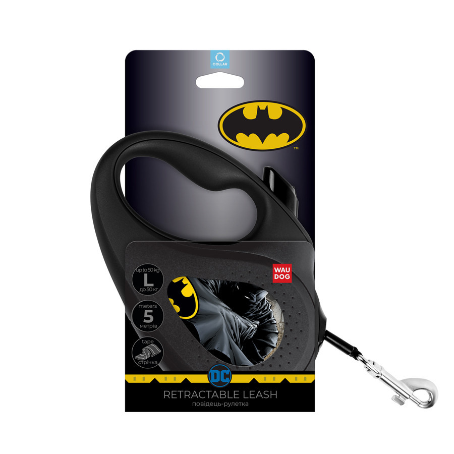 Повідець-рулетка для собак WAUDOG R-leash, малюнок "Бетмен Чорний", L, до 50 кг, 5 м, світловідбивна стрічка Вінниця - фото 2