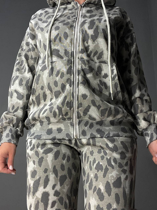 Костюм женский A-N 2749 леопардовый принт худи на молнии с капюшоном и брюки палаццо серый, серый, L Киев - изображение 13