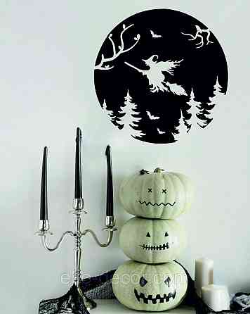 Декоративное настенное Панно «Ведьма на луне», Декор на стену 70*70 см, Черный Киев