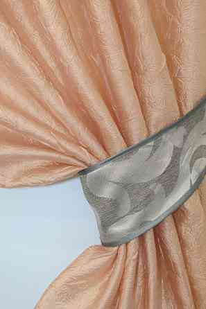 Кухонні штори VR-Textil № 073к з ламбрекеном і підхватами персиковий з сірим 270х170 см (52-0144) Київ