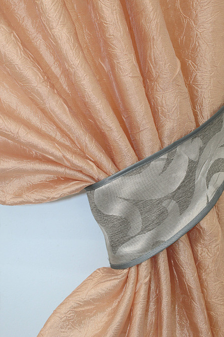 Кухонні штори VR-Textil № 073к з ламбрекеном і підхватами персиковий з сірим 270х170 см (52-0144) Київ - фото 3