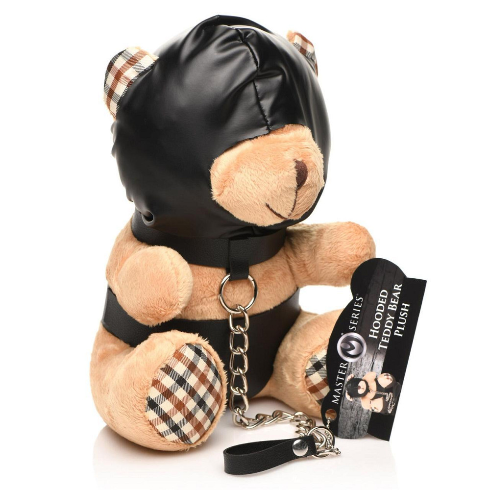 Плюшевий ведмедик HOODED Teddy Bear БДСМ у шкіряному капюшоні з повідцем, 23x16x12 см Sex Aura Київ - фото 2