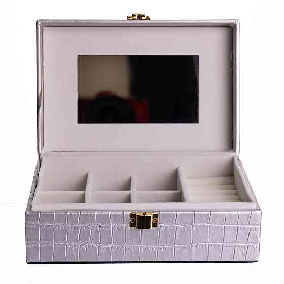 Скринька для прикрас з еко шкіри 10 відділень з дзеркалом 20×14×8 см Сірий HP-5-19G Київ