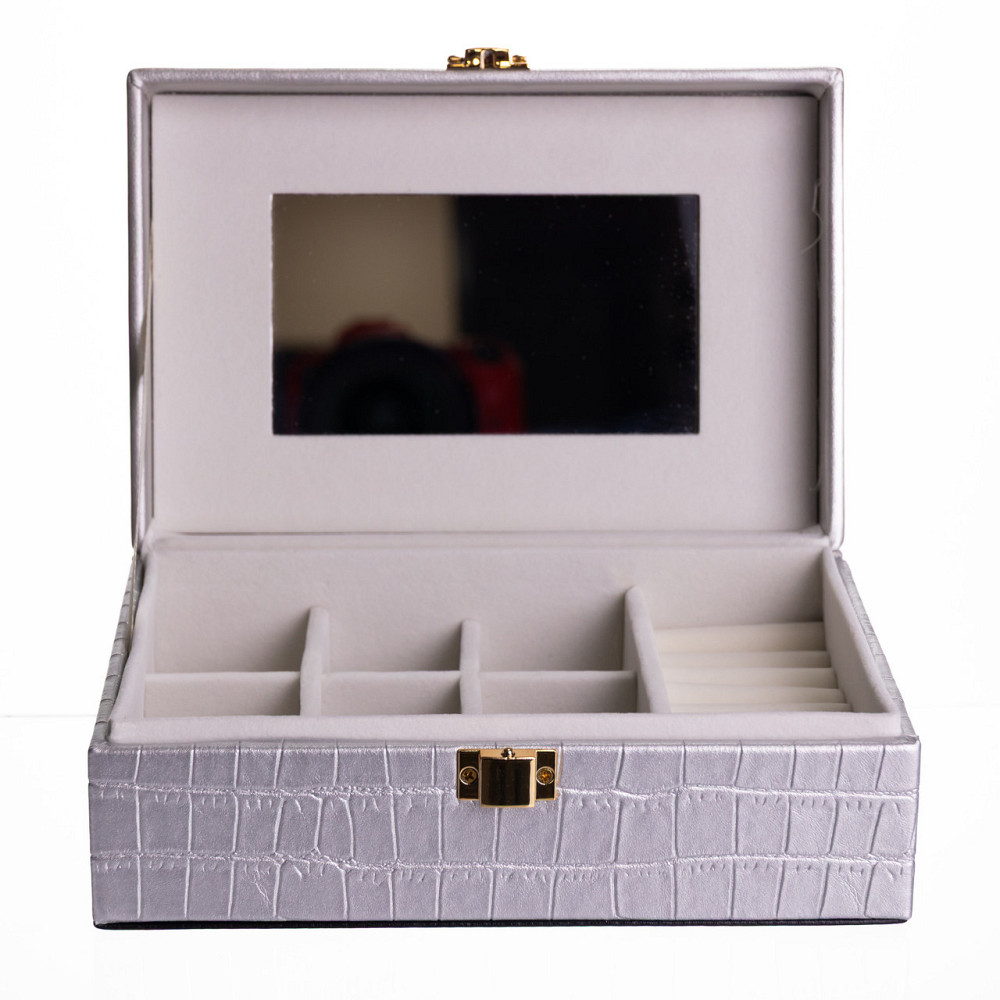 Скринька для прикрас з еко шкіри 10 відділень з дзеркалом 20×14×8 см Сірий HP-5-19G Київ - фото 2