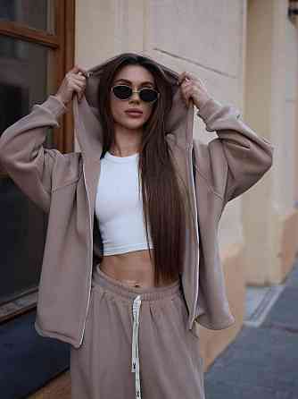 Жіночий теплий повсякденний костюм з турецького двостороннього флісу Бежевий Одеса