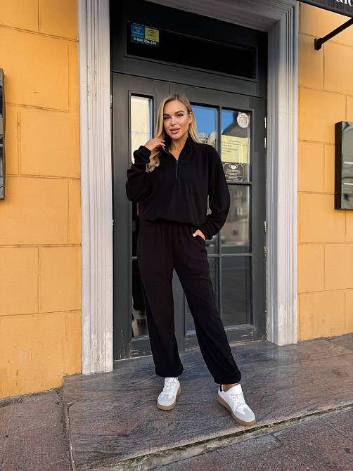 Женский прогулочный теплый костюм двойка: кофта и штаны Джерси Winter Черный, 46/48 Одесса - изображение 4