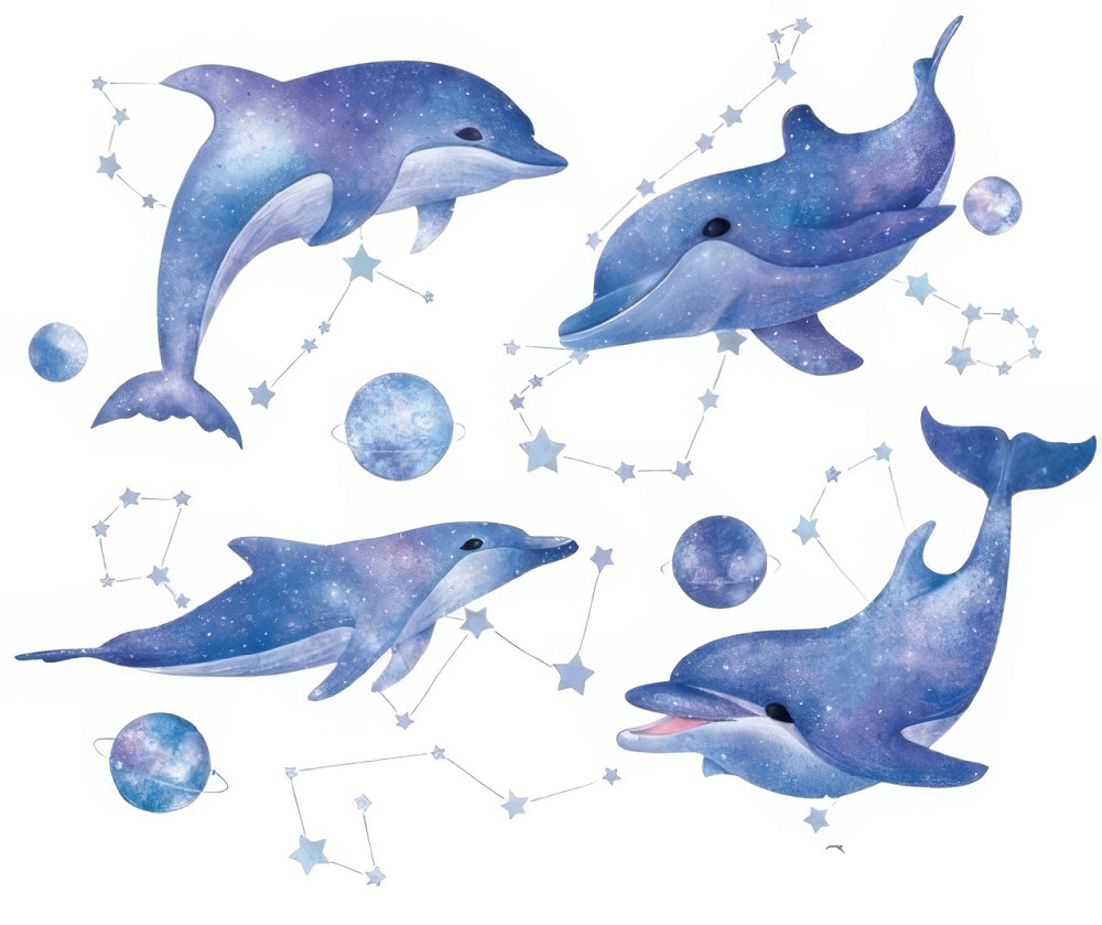 Набір наліпок "Небесні дельфіни" вінілові для дитячої кімнати на стіну 2 полотна розміром 30х90 см Кам'янець-Подільський - фото 5