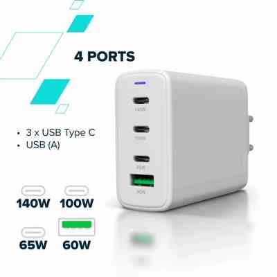 Зарядное устройство Canyon CU140ACC GaN 150W 3xPD 1xQC EU White (CNS-CUW140ACC) Винница