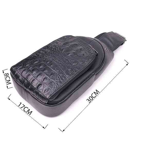 Мужская сумка слинг из натуральной фактурной кожи 21400 Vintage Черный Киев