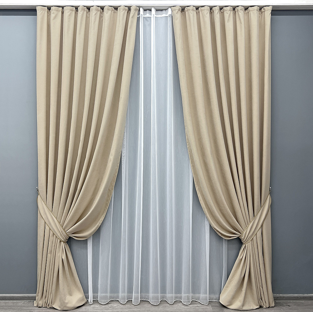 Комплект готовых штор VR-Textil Микровелюр Petek YL № 2013ш Бежевый 140х290 см 2 шт (39-0075) Киев - изображение 2