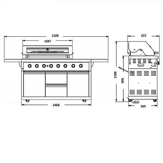 Газовий гриль SANTOS P-618, з бічним і заднім пальниками, нержавіюча сталь 900327 Код: 010948 Рівне