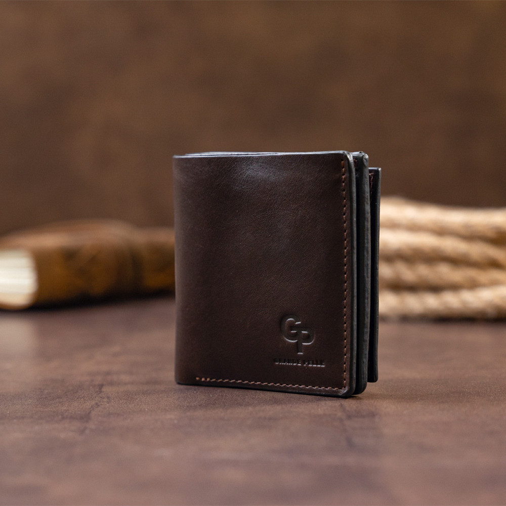 Вертикальное глянцевое портмоне с накладной монетницей GRANDE PELLE 11330 Шоколадное Киев - изображение 5