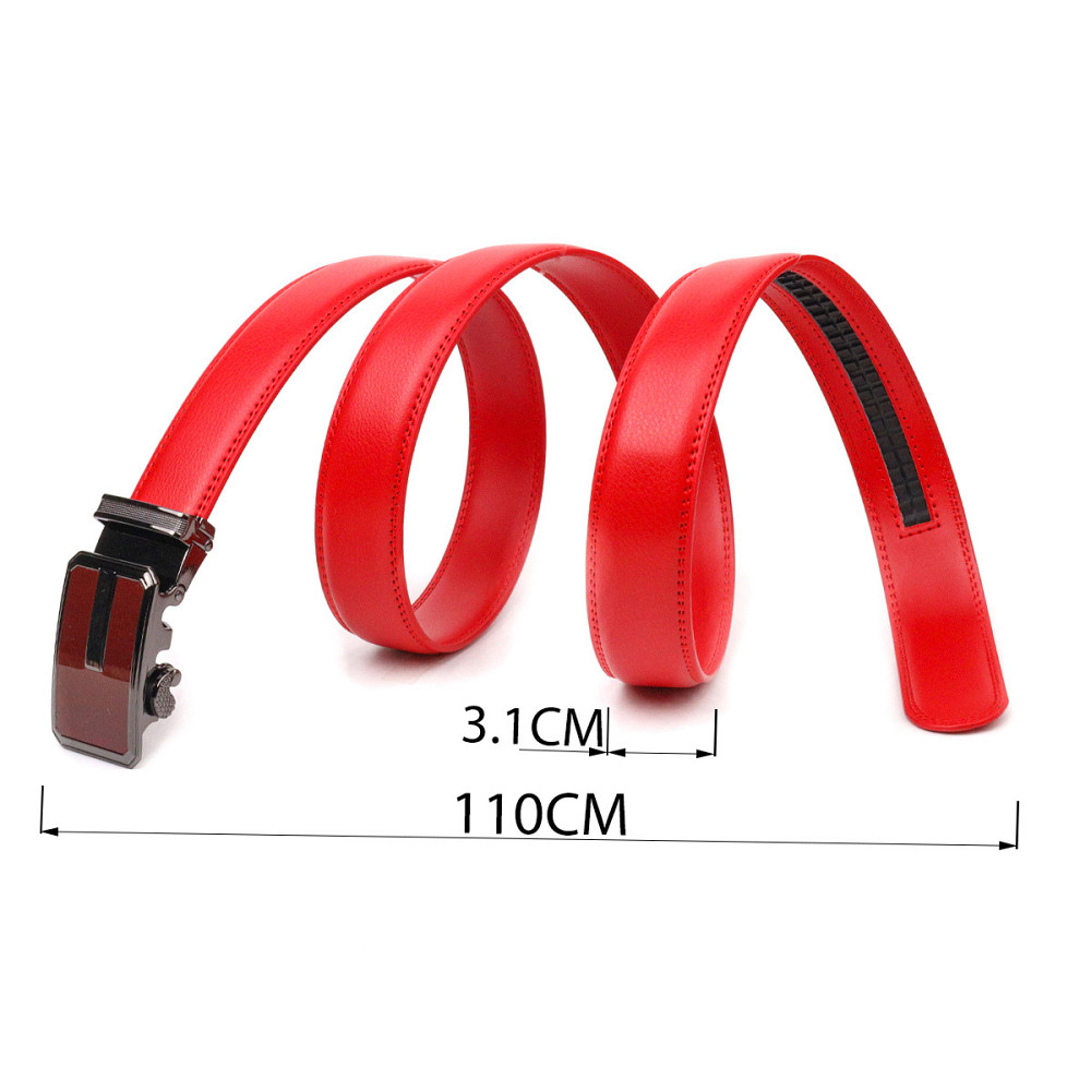 Брючный ремень с пряжкой-автомат из натуральной кожи Vintage 20220 Красный Киев - изображение 3