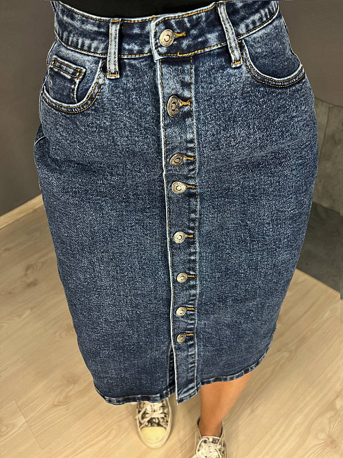 Юбка женская джинсовая Vanver 8238 на пуговицах средней длины увеличенные размеры синяя, синий, З6, 36, 97 см, 120 см Киев - изображение 11
