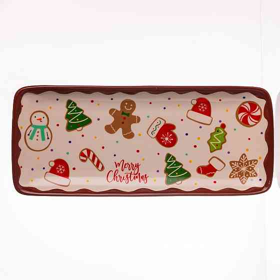 Блюдо сервірувальне новорічне для закусок Merry Christmas 34×14×2 (см) блюдо прямокутне різдвяне з порцеляни CR-1-38 Коломыя