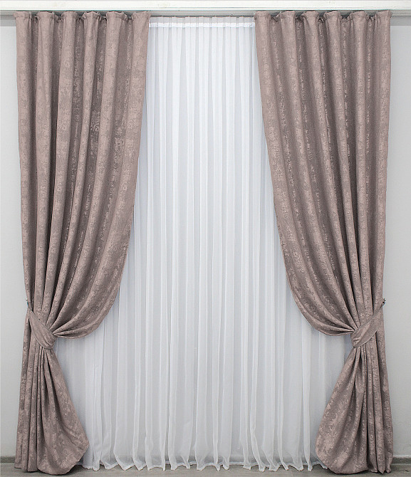 Комплект готовых штор VR-Textil Жаккард Sultan YL № 1210ш Серо-пудровый 200х270 см 2 шт (32-028) Киев - изображение 2
