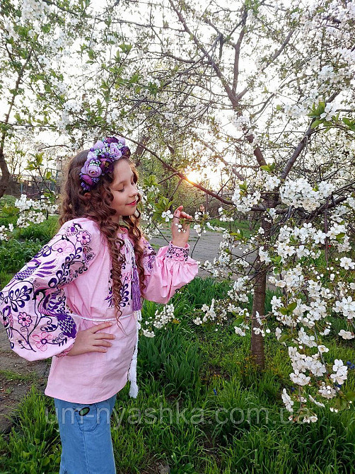 Дитяча вишиванка на натуральному полотні Зозулька рожево-фіолетова Кривий Ріг - фото 6
