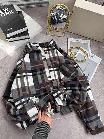 Женская теплая рубашка оверсайз в клетку на пуговицах турецкий флис Серый Одесса