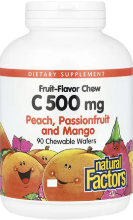 Вітамін C Natural Factors Vitamin C 500 mg 90 жов вафлі персик маракуя та манго Київ