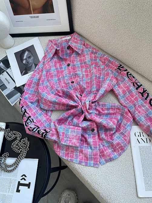 Женская стильная оверсайз рубашка в клетку турецкая фланель Розовый Одесса - изображение 9