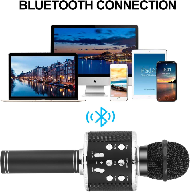 Бездротовий караоке-мікрофон Fede FM920506 Bluetooth, 5 Вт, RGB-підсвічування, зміна голосу, Echo, для дітей та дорослих Київ - фото 5