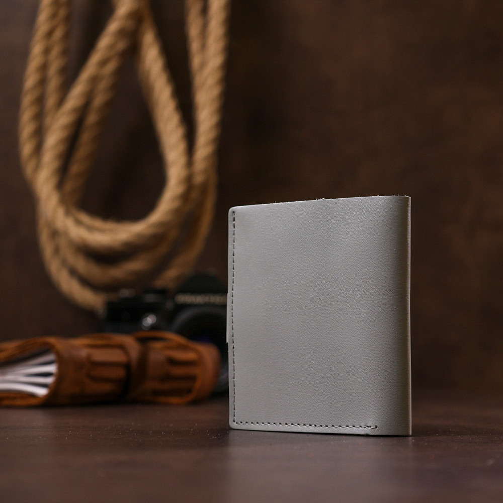 Практичне портмоне із натуральної шкіри Shvigel 16514 Сірий Київ - фото 9