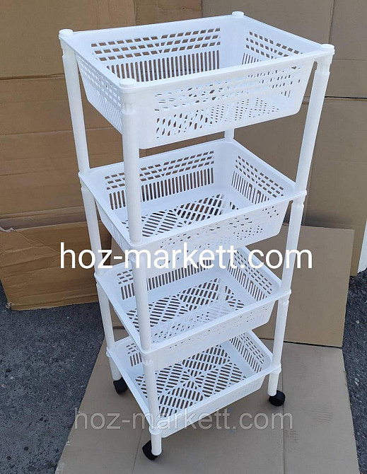 Пілочка на коліщатках пластикова для ванни та кухні 4 яруси. Полиця біла Харків - фото 2