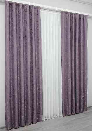 Комплект готовых штор VR-Textil Лен мрамор Pavliani № 1171ш Фиолетовый 100х270 см 2 шт (31-612) Киев