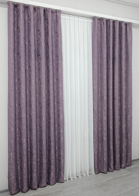 Комплект готовых штор VR-Textil Лен мрамор Pavliani № 1171ш Фиолетовый 100х270 см 2 шт (31-612) Киев - изображение 5