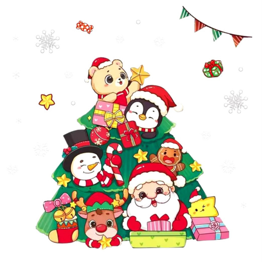 Новорічна наклейка на вікна Новий рік Ялинка святкова 50 на 70 см різнобарвний Київ - фото 2