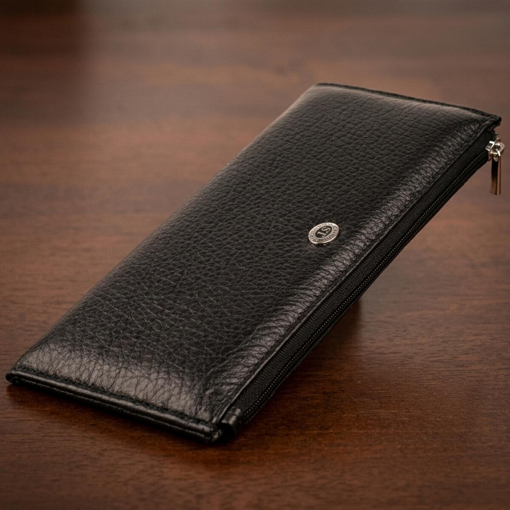 Горизонтальный тонкий кошелек из кожи унисекс ST Leather 19324 Черный Киев - изображение 10