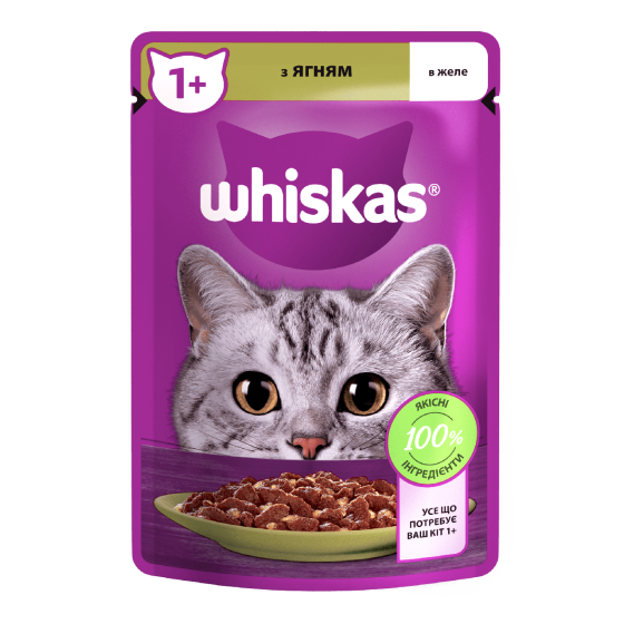 Вологий корм Whiskas (Віскас) з ягням у желе для дорослих котів 85 г Вінниця