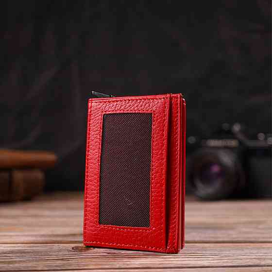 Жіночий картхолдер у три складання з автоматичним механізмом з натуральної шкіри флотар Червоний (CANPELLINI) Київ