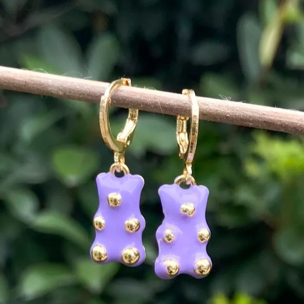 Серьги с мишками сиреневые с золотом, размер 1,6*1см, смола Киев - изображение 1