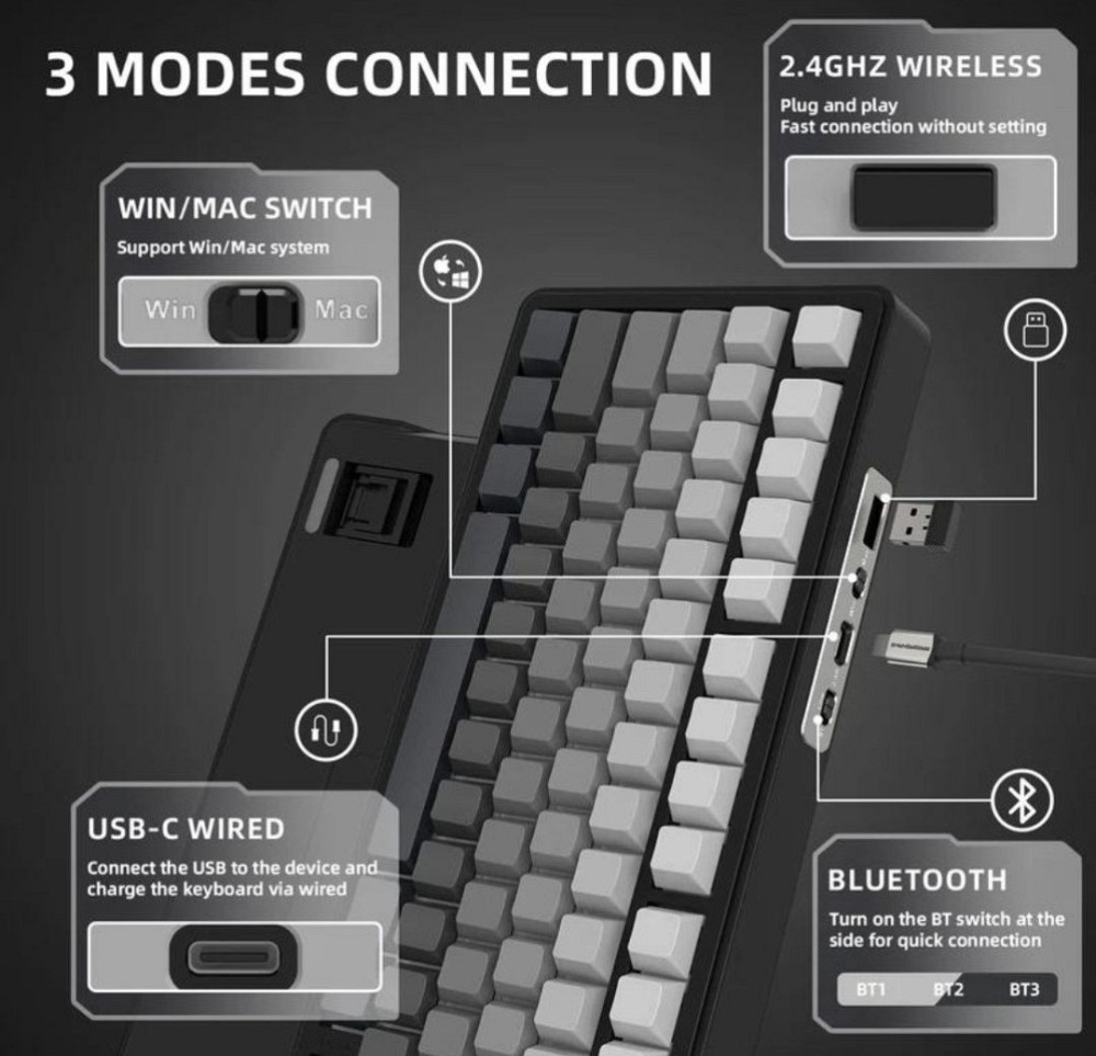 Механічна клавіатура Attack Shark X85 (Чорно-білий градієнт) Харків - фото 4