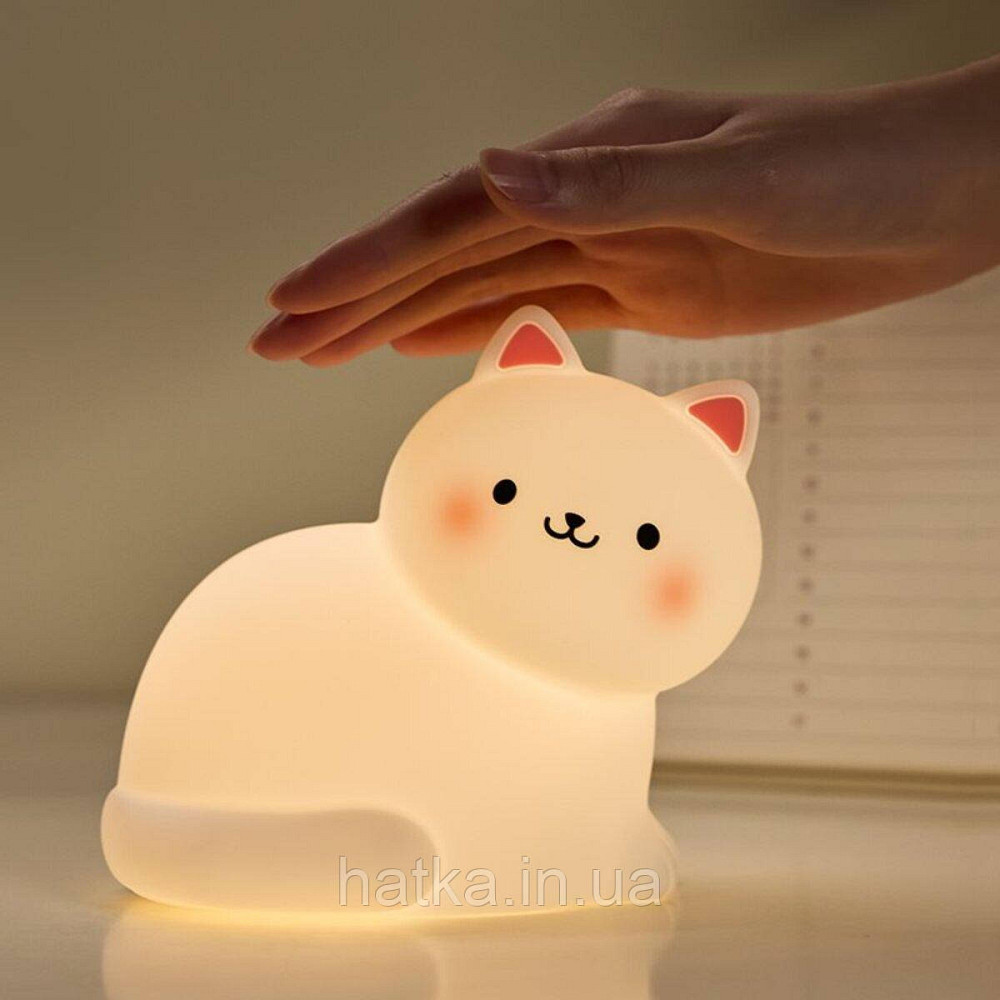 Нічник дитячий силіконовий сенсорний Біле кошеня VALESO A068 для спальні акумуляторний Київ - фото 1
