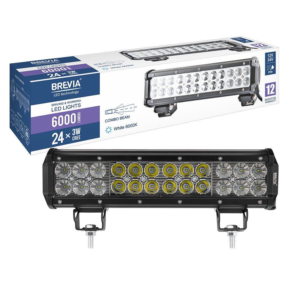 Фара світлодіодна Brevia Cree Combo 10-30V, 72W (24x3W), 6000Lm, 1шт Львів - фото 8