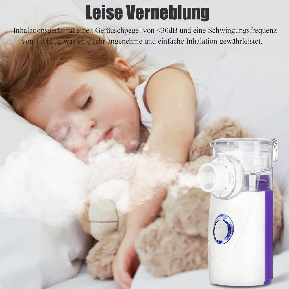 Портативний ультразвуковий інгалятор для дітей і дорослих з мундштуком та 2 масками, небулайзер фіолетовий Київ - фото 2