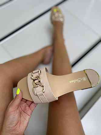 Seben Зручні шльопанці жіночі еко-шкіра бежеві на низькому ходу Seben T118-3 р. 38, 40, 41 / Шл Коломыя